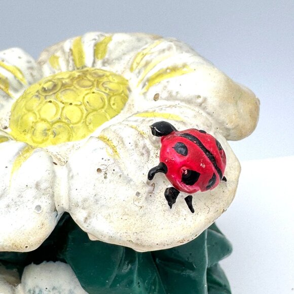 Vtg Whimsical Frog Flowers Ladybug Figurine Hermitage Pottery Hand Painted Green - Picture 3 of 12